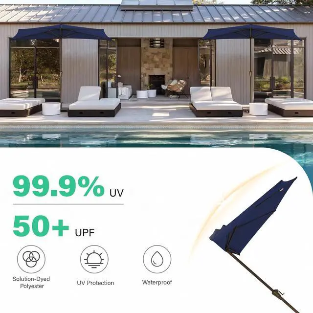 Alt view image 6 of 7 - JEAREY 9ft Half Umbrella Outdoor Patio Umbrella Market Umbrellas with Crank, 1/2 Round Wall Umbrella 5 Sturdy Ribs UV Protection for Pool Garden Balcony Deck, Navy