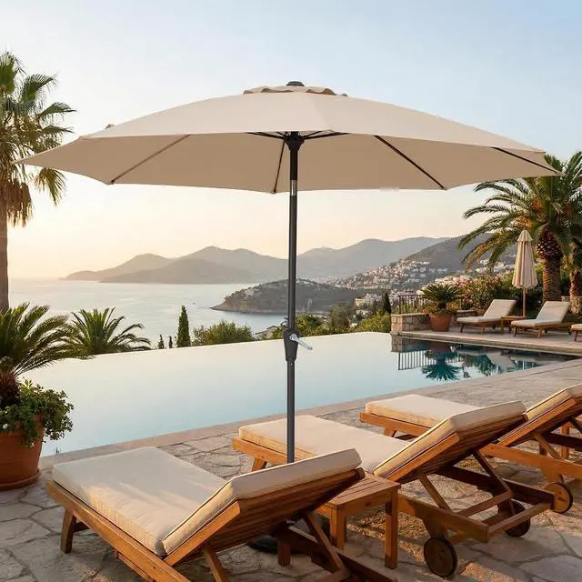 Alt view image 3 of 7 - JEAREY 9FT Outdoor Patio Umbrella, Market Umbrella with 8 Fiberglass Ribs & Tilt/Crank, UV Protection & Wind-Resistant Pool Umbrella for Lawn Garden Deck Backyard, Cream Beige