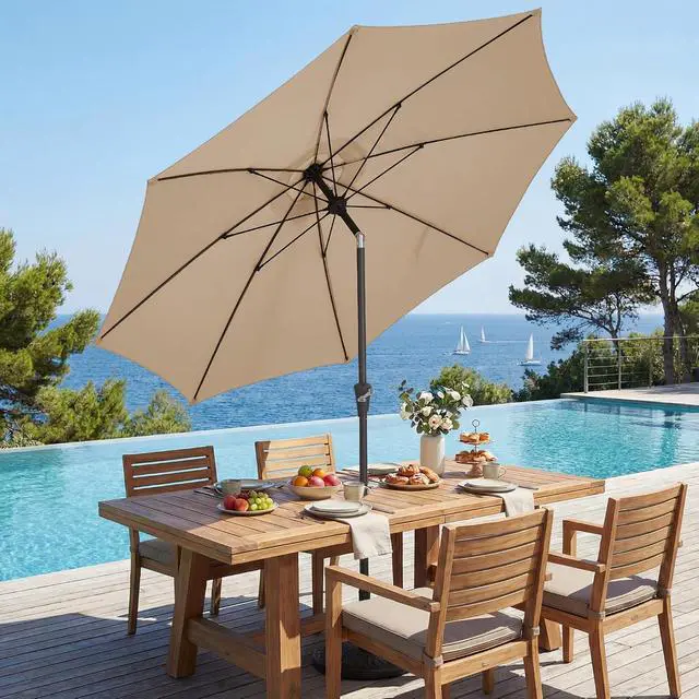 Alt view image 4 of 7 - JEAREY 9FT Outdoor Patio Umbrella, Market Umbrella with 8 Fiberglass Ribs & Tilt/Crank, UV Protection & Wind-Resistant Pool Umbrella for Lawn Garden Deck Backyard, Cream Beige