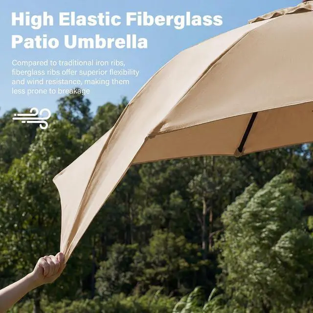 Alt view image 2 of 7 - JEAREY 9FT Outdoor Patio Umbrella, Market Umbrella with 8 Fiberglass Ribs & Tilt/Crank, UV Protection & Wind-Resistant Pool Umbrella for Lawn Garden Deck Backyard, Cream Beige