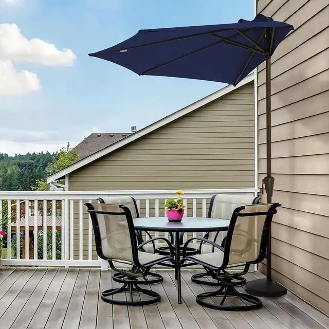 Alt view image 7 of 7 - JEAREY 9ft Half Umbrella Outdoor Patio Umbrella Market Umbrellas with Crank, 1/2 Round Wall Umbrella 5 Sturdy Ribs UV Protection for Pool Garden Balcony Deck, Navy