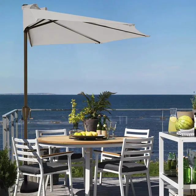 Alt view image 4 of 7 - JEAREY 9ft Half Umbrella Outdoor Patio Umbrella Market Umbrellas with Crank, 1/2 Round Wall Umbrella 5 Sturdy Ribs UV Protection for Pool Garden Balcony Deck, Foggy Gray