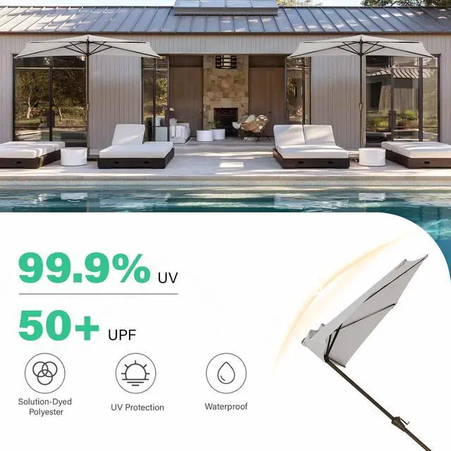 Alt view image 3 of 7 - JEAREY 9ft Half Umbrella Outdoor Patio Umbrella Market Umbrellas with Crank, 1/2 Round Wall Umbrella 5 Sturdy Ribs UV Protection for Pool Garden Balcony Deck, Foggy Gray