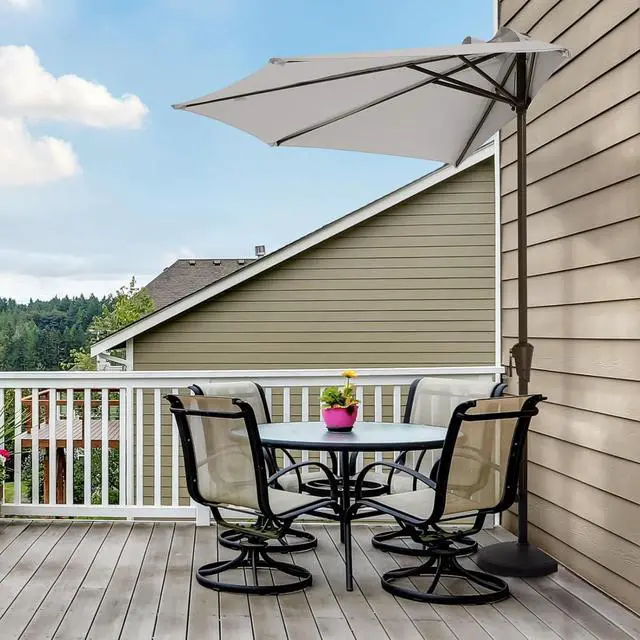 Alt view image 6 of 7 - JEAREY 9ft Half Umbrella Outdoor Patio Umbrella Market Umbrellas with Crank, 1/2 Round Wall Umbrella 5 Sturdy Ribs UV Protection for Pool Garden Balcony Deck, Foggy Gray
