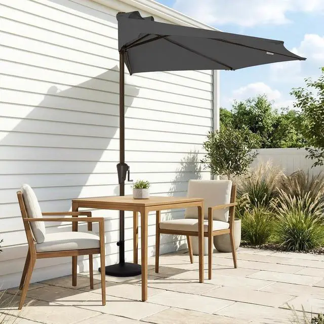 Alt view image 2 of 7 - JEAREY 9ft Half Umbrella Outdoor Patio Umbrella Market Umbrellas with Crank, 1/2 Round Wall Umbrella 5 Sturdy Ribs UV Protection for Pool Garden Balcony Deck, Gray