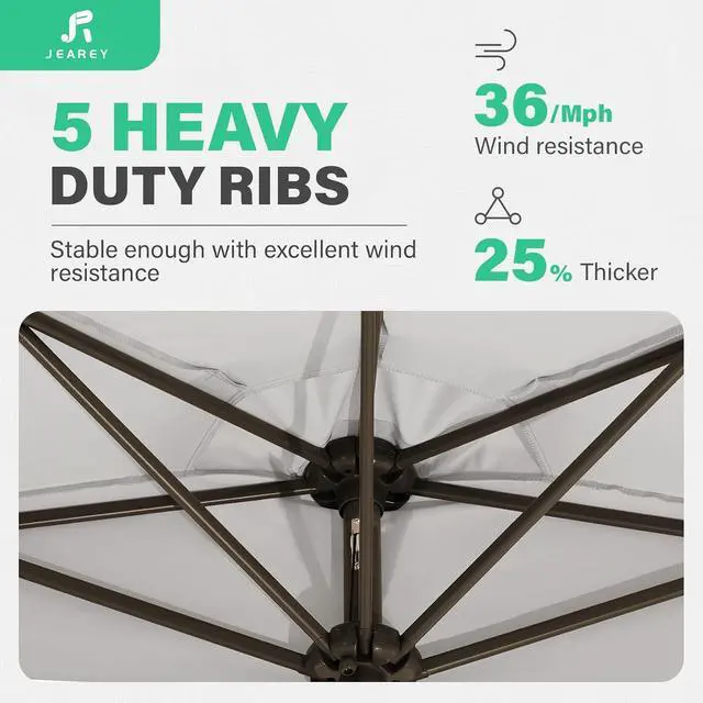 Alt view image 5 of 7 - JEAREY 9ft Half Umbrella Outdoor Patio Umbrella Market Umbrellas with Crank, 1/2 Round Wall Umbrella 5 Sturdy Ribs UV Protection for Pool Garden Balcony Deck, Foggy Gray