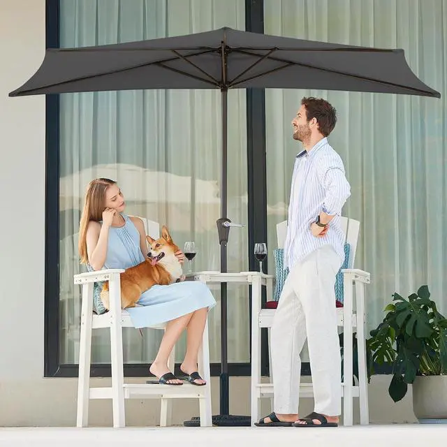 Alt view image 4 of 7 - JEAREY 9ft Half Umbrella Outdoor Patio Umbrella Market Umbrellas with Crank, 1/2 Round Wall Umbrella 5 Sturdy Ribs UV Protection for Pool Garden Balcony Deck, Gray