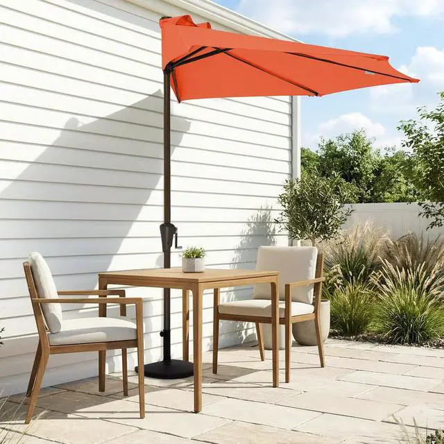 Alt view image 2 of 7 - JEAREY 9ft Half Umbrella Outdoor Patio Umbrella Market Umbrellas with Crank, 1/2 Round Wall Umbrella 5 Sturdy Ribs UV Protection for Pool Garden Balcony Deck, Orange