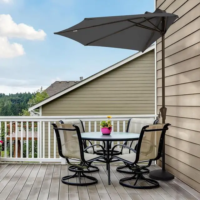 Alt view image 7 of 7 - JEAREY 9ft Half Umbrella Outdoor Patio Umbrella Market Umbrellas with Crank, 1/2 Round Wall Umbrella 5 Sturdy Ribs UV Protection for Pool Garden Balcony Deck, Gray