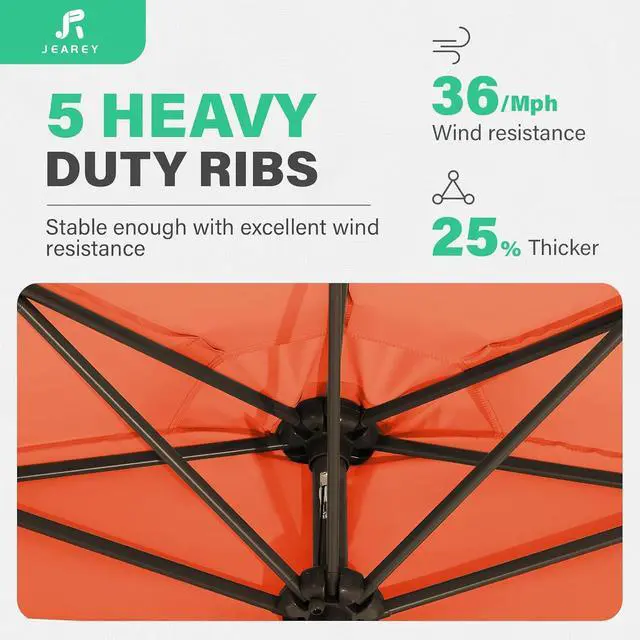 Alt view image 5 of 7 - JEAREY 9ft Half Umbrella Outdoor Patio Umbrella Market Umbrellas with Crank, 1/2 Round Wall Umbrella 5 Sturdy Ribs UV Protection for Pool Garden Balcony Deck, Orange