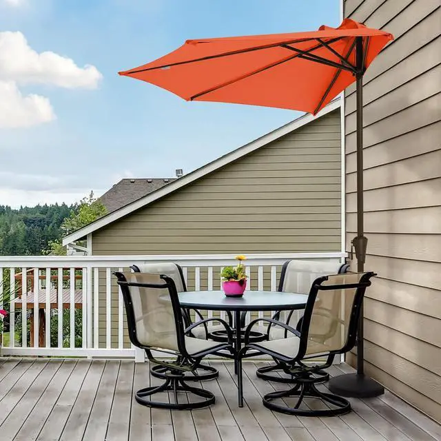 Alt view image 7 of 7 - JEAREY 9ft Half Umbrella Outdoor Patio Umbrella Market Umbrellas with Crank, 1/2 Round Wall Umbrella 5 Sturdy Ribs UV Protection for Pool Garden Balcony Deck, Orange