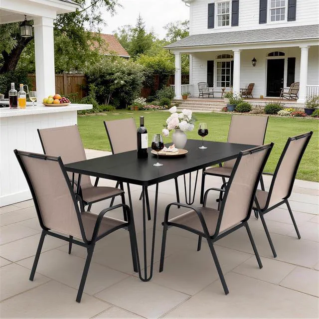 Alt view image 4 of 7 - JEAREY Patio Dining Chairs Set of 6, Outdoor Stackable Dining Furniture Set, All Weather Dining Set for Lawn, Garden, Backyard, Poolside, Brown