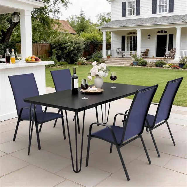 Alt view image 4 of 7 - JEAREY Patio Dining Chairs Set of 4, Stackable Outdoor Chairs, Navy Blue | Breathable Textilene w/Powder-Coated Steel Frame, 20" Wide High-Back Seat for Lawn, Garden, Deck, Poolside