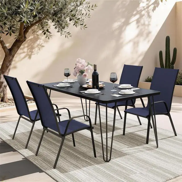 Alt view image 2 of 7 - JEAREY Patio Dining Chairs Set of 4, Stackable Outdoor Chairs, Navy Blue | Breathable Textilene w/Powder-Coated Steel Frame, 20" Wide High-Back Seat for Lawn, Garden, Deck, Poolside