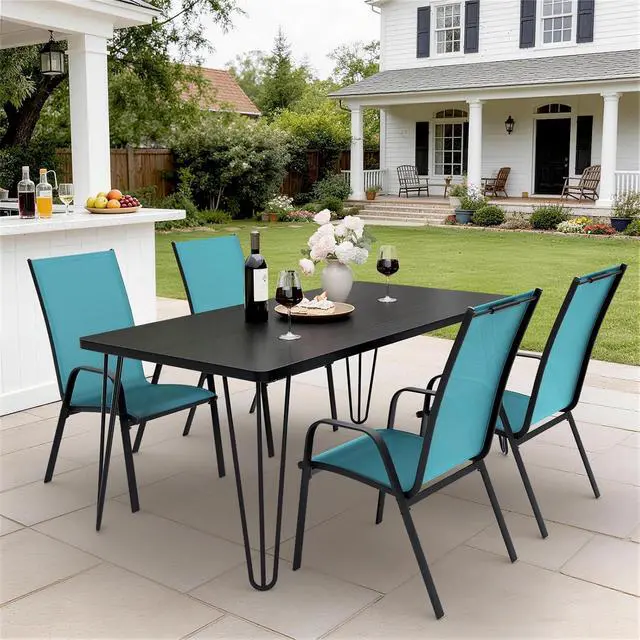 Alt view image 4 of 7 - JEAREY Patio Dining Chairs Set of 4, Outdoor Stackable Dining Furniture Set, All Weather Dining Set for Lawn, Garden, Backyard, Poolside, Peacock Blue