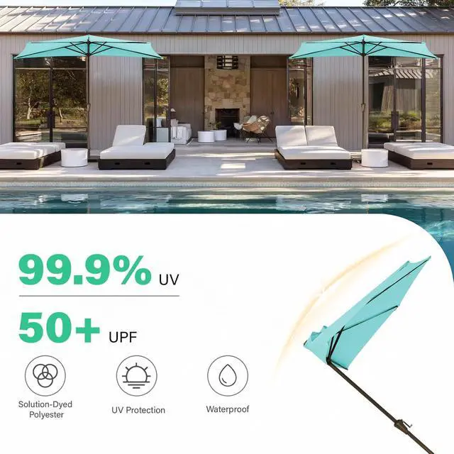 Alt view image 6 of 7 - JEAREY 9ft Half Umbrella Outdoor Patio Umbrella Market Umbrella with Crank, 1/2 Round Wall Umbrella 5 Sturdy Ribs UV Protection for Pool Garden Balcony Deck, Peacock Blue