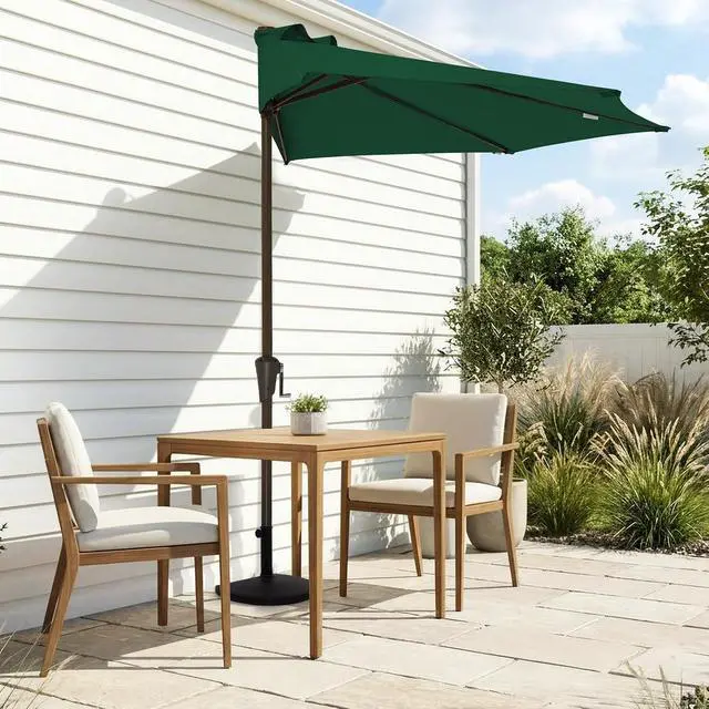 Alt view image 2 of 7 - JEAREY 9ft Half Umbrella Outdoor Patio Umbrella Market Umbrellas with Crank, 1/2 Round Wall Umbrella 5 Sturdy Ribs UV Protection for Pool Garden Balcony Deck, Dark Green