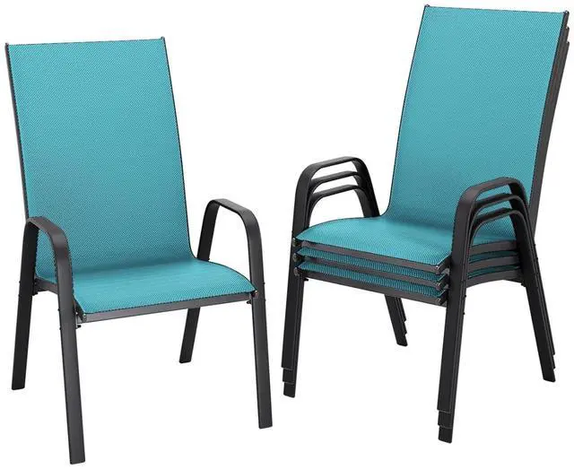 Main image of JEAREY Patio Dining Chairs Set of 4, Stackable Outdoor Chairs, Peacock Blue | Breathable Textilene w/Powder-Coated Steel Frame, 20" Wide High-Back Seat for Lawn, Garden, Deck, Poolside