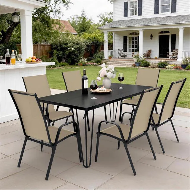 Alt view image 4 of 7 - JEAREY Patio Dining Chairs Set of 6, Outdoor Stackable Dining Furniture Set, All Weather Dining Set for Lawn, Garden, Backyard, Poolside, Beige