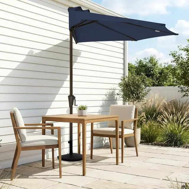 Alt view image 2 of 7 - JEAREY 9ft Half Umbrella Outdoor Patio Umbrella Market Umbrella with Crank, 1/2 Round Wall Umbrella 5 Sturdy Ribs UV Protection for Pool Garden Balcony Deck, Purplish Blue