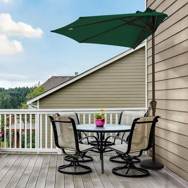 Alt view image 7 of 7 - JEAREY 9ft Half Umbrella Outdoor Patio Umbrella Market Umbrellas with Crank, 1/2 Round Wall Umbrella 5 Sturdy Ribs UV Protection for Pool Garden Balcony Deck, Dark Green
