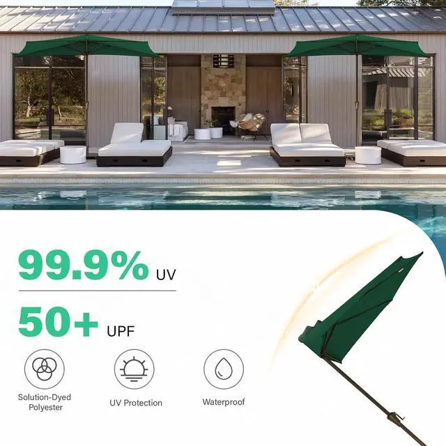 Alt view image 6 of 7 - JEAREY 9ft Half Umbrella Outdoor Patio Umbrella Market Umbrellas with Crank, 1/2 Round Wall Umbrella 5 Sturdy Ribs UV Protection for Pool Garden Balcony Deck, Dark Green