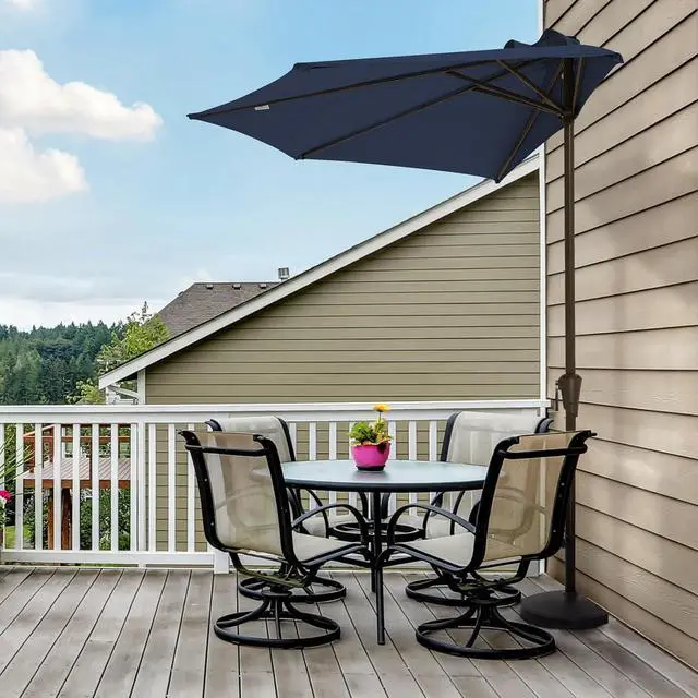 Alt view image 7 of 7 - JEAREY 9ft Half Umbrella Outdoor Patio Umbrella Market Umbrella with Crank, 1/2 Round Wall Umbrella 5 Sturdy Ribs UV Protection for Pool Garden Balcony Deck, Purplish Blue