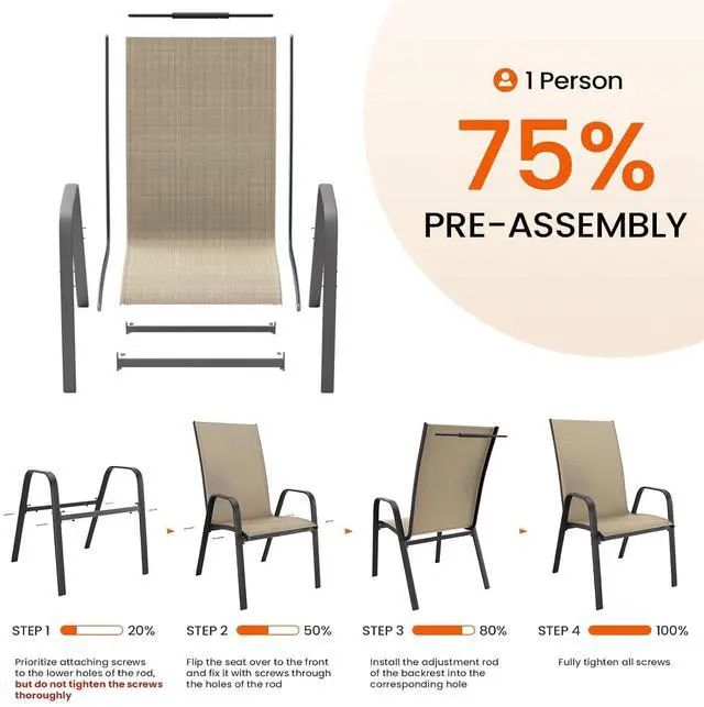 Alt view image 5 of 7 - JEAREY Patio Dining Chairs Set of 6, Outdoor Stackable Dining Furniture Set, All Weather Dining Set for Lawn, Garden, Backyard, Poolside, Beige