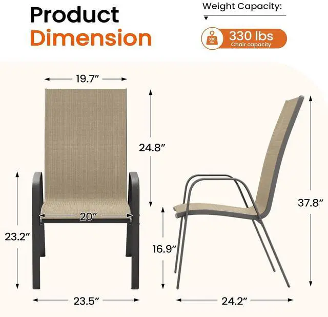 Alt view image 3 of 7 - JEAREY Patio Dining Chairs Set of 6, Outdoor Stackable Dining Furniture Set, All Weather Dining Set for Lawn, Garden, Backyard, Poolside, Beige