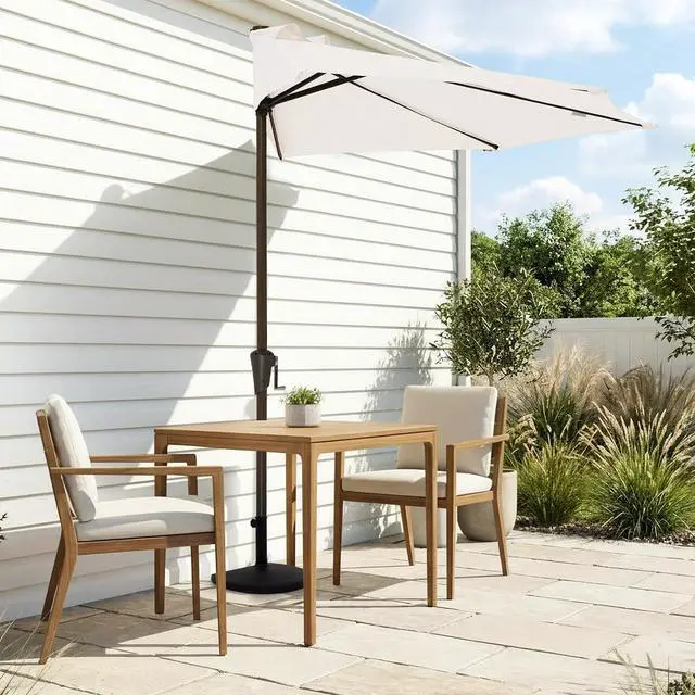 Alt view image 2 of 7 - JEAREY 9ft Half Umbrella Outdoor Patio Umbrella Market Umbrellas with Crank, 1/2 Round Wall Umbrella 5 Sturdy Ribs UV Protection for Pool Garden Balcony Deck, Cream White
