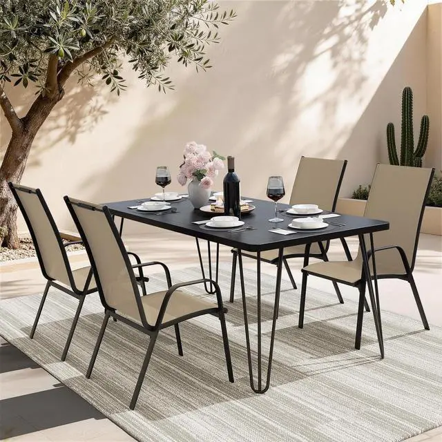 Alt view image 2 of 7 - JEAREY Patio Dining Chairs Set of 4, Outdoor Stackable Dining Furniture Set, All Weather Dining Set for Lawn, Garden, Backyard, Poolside, Beige