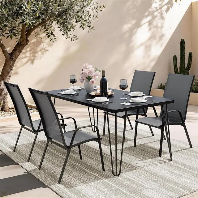 Alt view image 2 of 7 - JEAREY Patio Dining Chairs Set of 4, Stackable Outdoor Chairs, Deep Gray | Breathable Textilene w/Powder-Coated Steel Frame, 20" Wide High-Back Seat for Lawn, Garden, Deck, Poolside