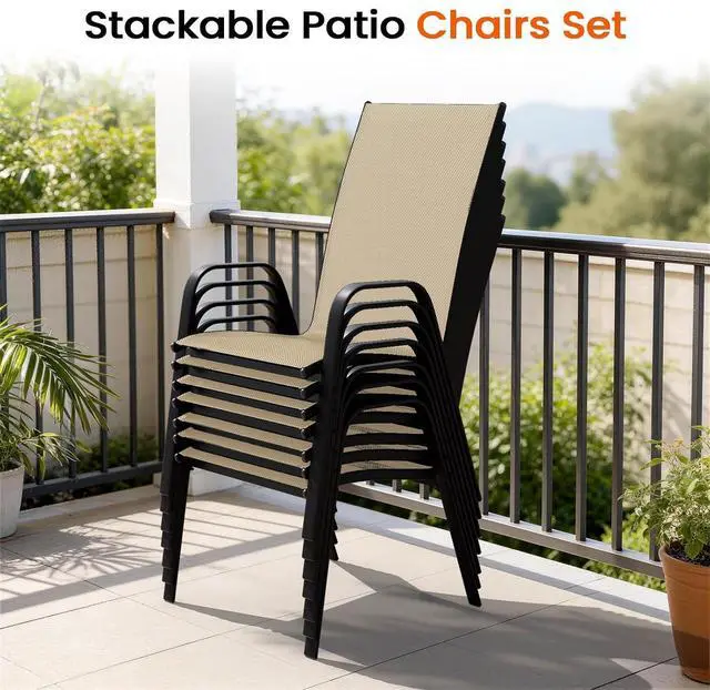 Alt view image 7 of 7 - JEAREY Patio Dining Chairs Set of 6, Outdoor Stackable Dining Furniture Set, All Weather Dining Set for Lawn, Garden, Backyard, Poolside, Beige