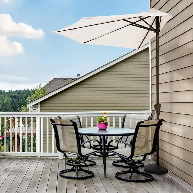 Alt view image 7 of 7 - JEAREY 9ft Half Umbrella Outdoor Patio Umbrella Market Umbrellas with Crank, 1/2 Round Wall Umbrella 5 Sturdy Ribs UV Protection for Pool Garden Balcony Deck, Cream White