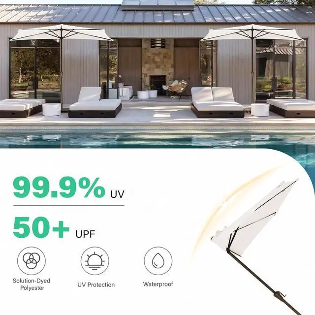 Alt view image 6 of 7 - JEAREY 9ft Half Umbrella Outdoor Patio Umbrella Market Umbrellas with Crank, 1/2 Round Wall Umbrella 5 Sturdy Ribs UV Protection for Pool Garden Balcony Deck, Cream White