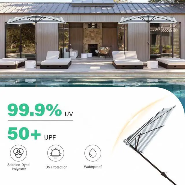 Alt view image 6 of 7 - JEAREY 9ft Half Umbrella Outdoor Patio Umbrella Market Umbrellas with Crank, 1/2 Round Wall Umbrella 5 Sturdy Ribs UV Protection for Pool Garden Balcony Deck, Black & White Strip