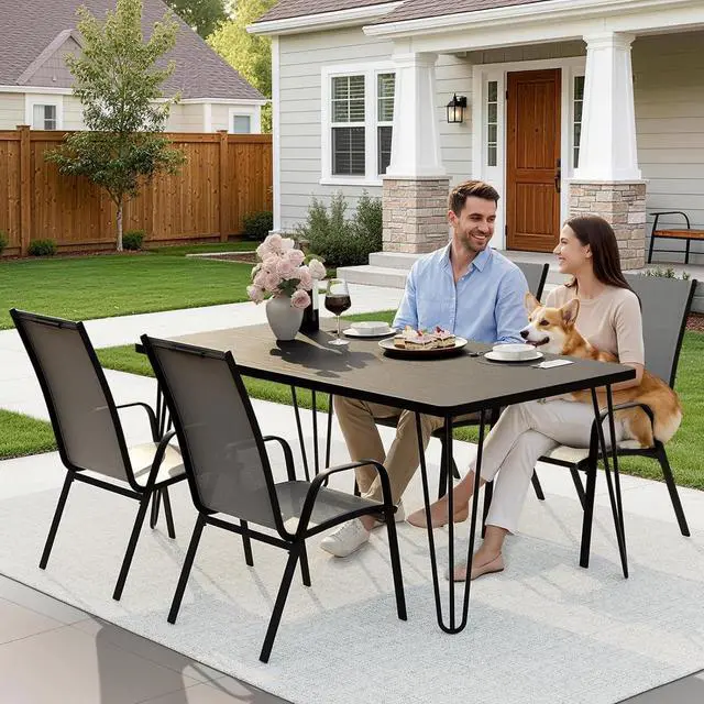 Alt view image 6 of 7 - JEAREY Patio Dining Chairs Set of 4, Stackable Outdoor Chairs, Deep Gray | Breathable Textilene w/Powder-Coated Steel Frame, 20" Wide High-Back Seat for Lawn, Garden, Deck, Poolside