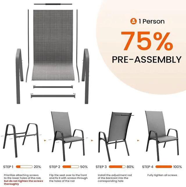 Alt view image 5 of 7 - JEAREY Patio Dining Chairs Set of 4, Stackable Outdoor Chairs, Deep Gray | Breathable Textilene w/Powder-Coated Steel Frame, 20" Wide High-Back Seat for Lawn, Garden, Deck, Poolside
