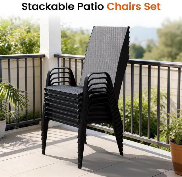 Alt view image 7 of 7 - JEAREY Patio Dining Chairs Set of 4, Stackable Outdoor Chairs, Deep Gray | Breathable Textilene w/Powder-Coated Steel Frame, 20" Wide High-Back Seat for Lawn, Garden, Deck, Poolside