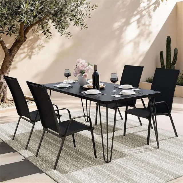 Alt view image 2 of 7 - JEAREY Patio Dining Chairs Set of 4, Stackable Outdoor Chairs, Black | Breathable Textilene w/Powder-Coated Steel Frame, 20" Wide High-Back Seat for Lawn, Garden, Deck, Poolside