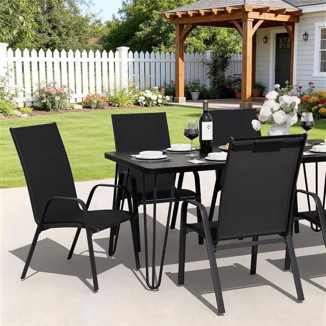 Alt view image 4 of 7 - JEAREY Patio Dining Chairs Set of 4, Stackable Outdoor Chairs, Black | Breathable Textilene w/Powder-Coated Steel Frame, 20" Wide High-Back Seat for Lawn, Garden, Deck, Poolside