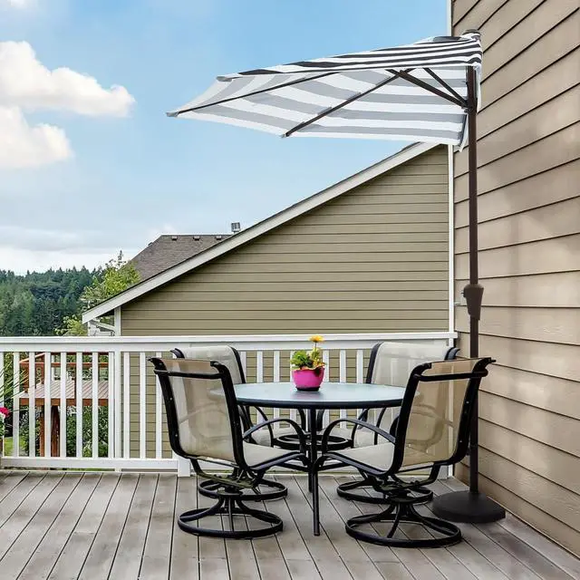 Alt view image 7 of 7 - JEAREY 9ft Half Umbrella Outdoor Patio Umbrella Market Umbrellas with Crank, 1/2 Round Wall Umbrella 5 Sturdy Ribs UV Protection for Pool Garden Balcony Deck, Black & White Strip