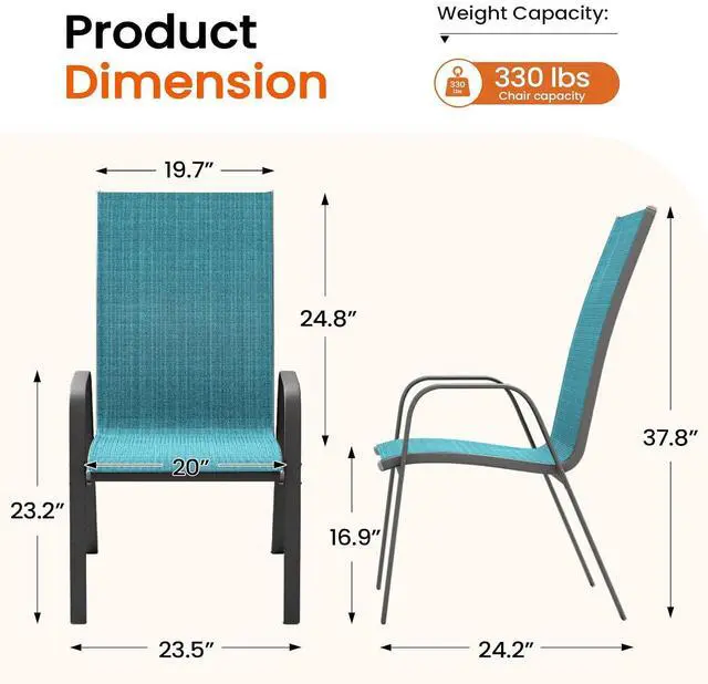 Alt view image 3 of 7 - JEAREY Patio Dining Chairs Set of 4, Outdoor Stackable Dining Furniture Set, All Weather Dining Set for Lawn, Garden, Backyard, Poolside, Peacock Blue