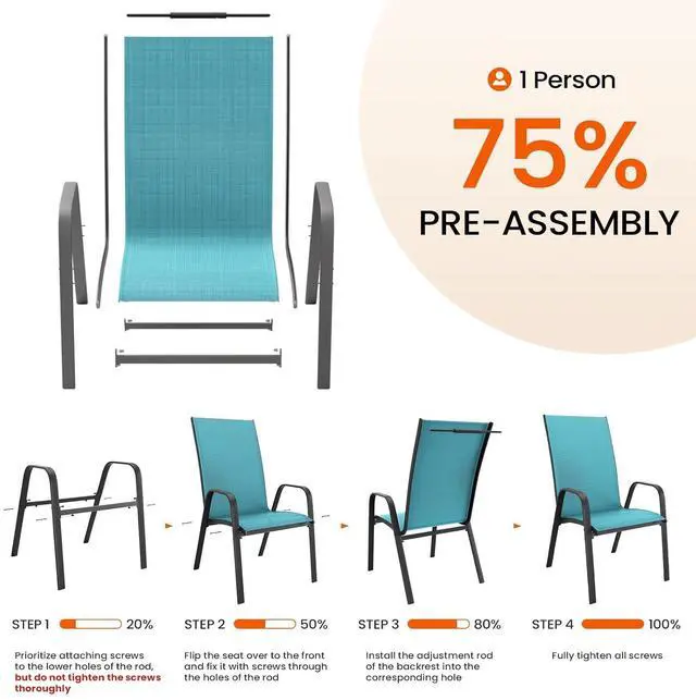 Alt view image 5 of 7 - JEAREY Patio Dining Chairs Set of 4, Outdoor Stackable Dining Furniture Set, All Weather Dining Set for Lawn, Garden, Backyard, Poolside, Peacock Blue