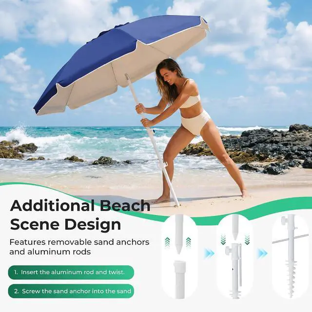 Alt view image 2 of 7 - JEAREY 6.5ft Portable Beach Shade Sports Umbrella with Stand, Royal Blue | Lightweight Sun Protection Free Standing Portable Umbrella for Outdoor Sports, Camping, Fishing, Beach