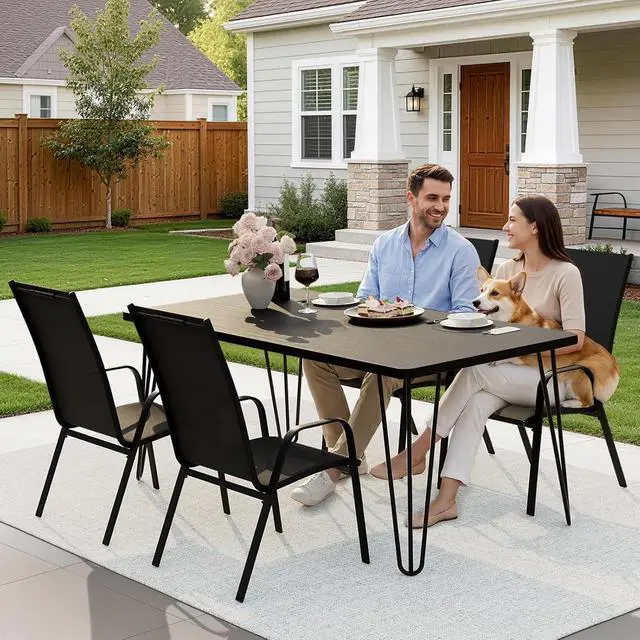 Alt view image 6 of 7 - JEAREY Patio Dining Chairs Set of 4, Stackable Outdoor Chairs, Black | Breathable Textilene w/Powder-Coated Steel Frame, 20" Wide High-Back Seat for Lawn, Garden, Deck, Poolside