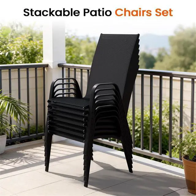 Alt view image 7 of 7 - JEAREY Patio Dining Chairs Set of 4, Stackable Outdoor Chairs, Black | Breathable Textilene w/Powder-Coated Steel Frame, 20" Wide High-Back Seat for Lawn, Garden, Deck, Poolside