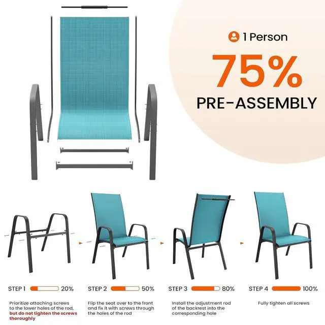 Alt view image 5 of 7 - JEAREY Patio Dining Chairs Set of 6, Stackable Outdoor Chairs, Teal | Breathable Textilene w/Powder-Coated Steel Frame, 20" Wide High-Back Seat & Stackable Design for Lawn, Garden, Deck, Poolside