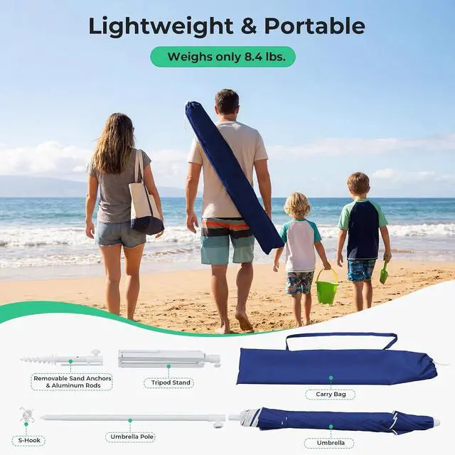 Alt view image 3 of 7 - JEAREY 6.5ft Portable Beach Shade Sports Umbrella with Stand, Royal Blue | Lightweight Sun Protection Free Standing Portable Umbrella for Outdoor Sports, Camping, Fishing, Beach