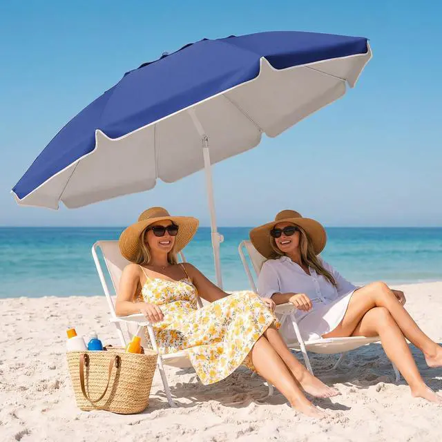 Alt view image 5 of 7 - JEAREY 6.5ft Portable Beach Shade Sports Umbrella with Stand, Royal Blue | Lightweight Sun Protection Free Standing Portable Umbrella for Outdoor Sports, Camping, Fishing, Beach